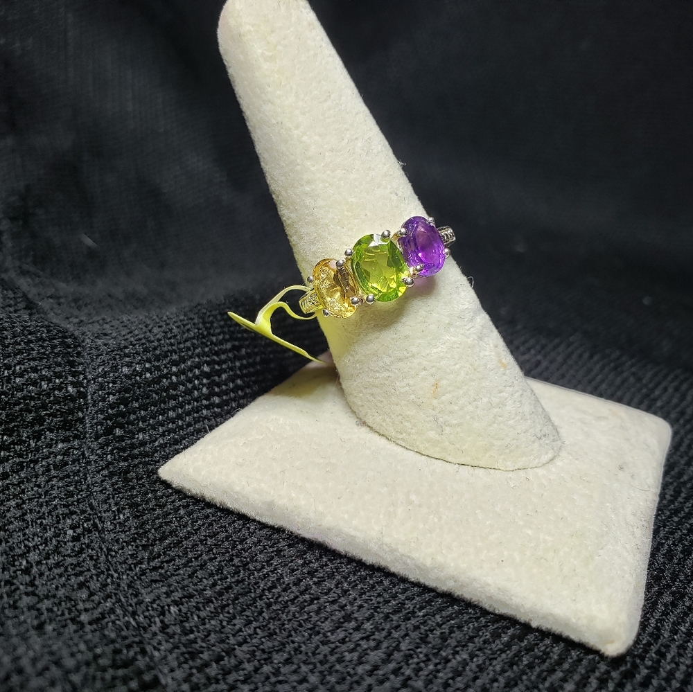 Natural amethyst, peridot, and citrine ring size 8